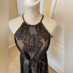 New York & Company Black Lace Overlay Halter Dress Size Small. STUNNING!